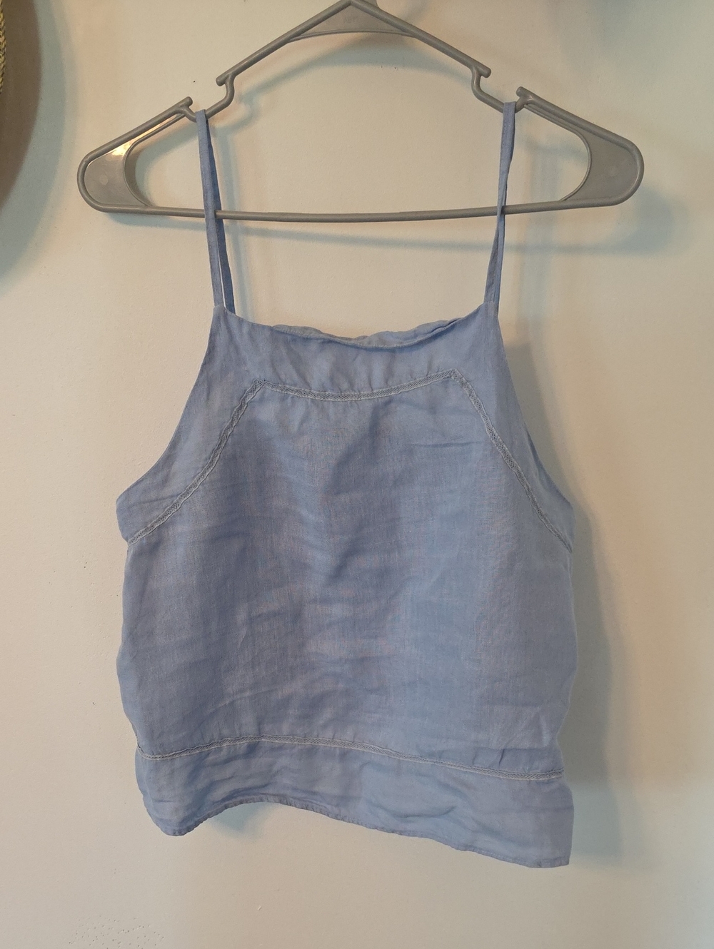 Zara Light Blue Linen-Blend Spaghetti Strap Cami